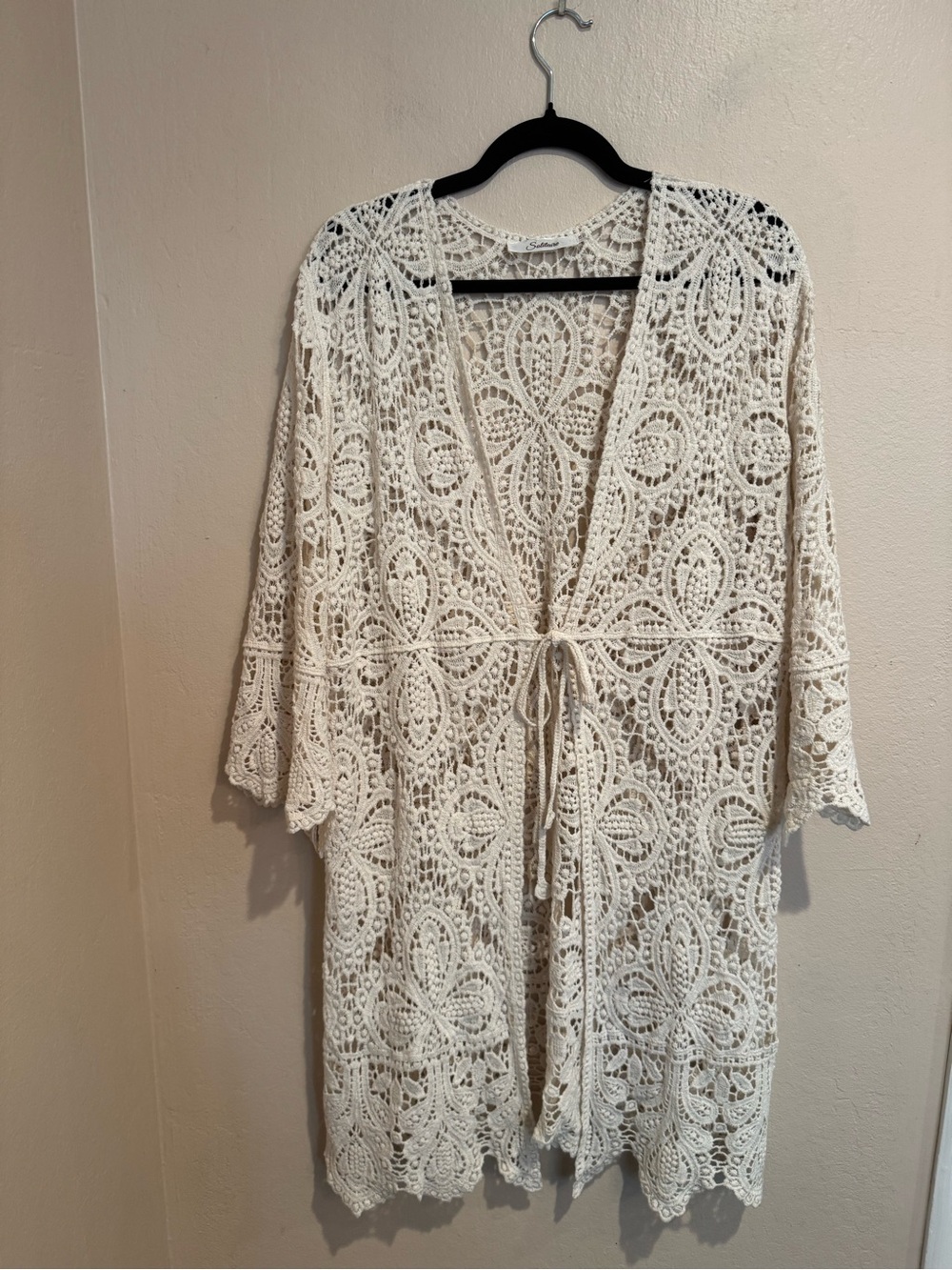 Boho Solitaire Cream Crochet Lace Duster/Kimono